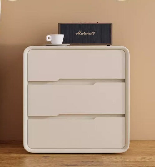 [A29] Minimalist Solid Wood Leather Bedside Table with Multi Drawer