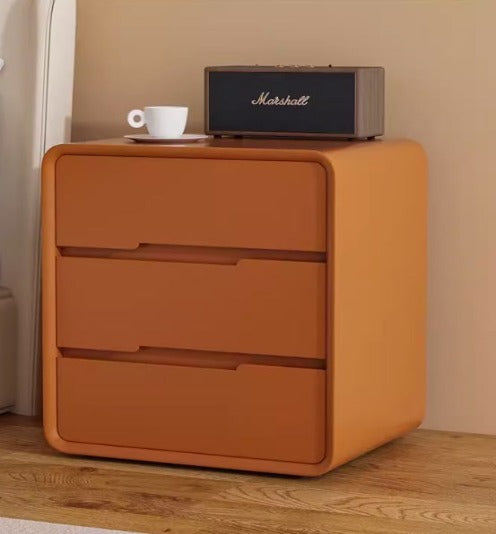 [A29] Minimalist Solid Wood Leather Bedside Table with Multi Drawer