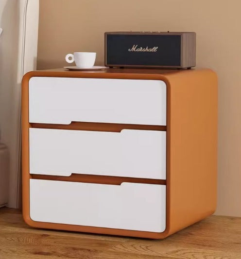 [A29] Minimalist Solid Wood Leather Bedside Table with Multi Drawer