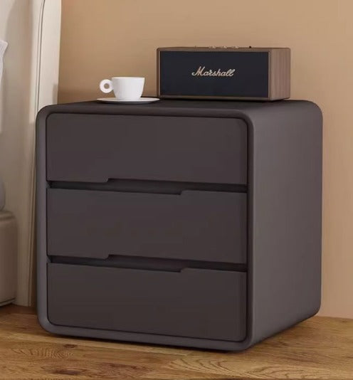 [A29] Minimalist Solid Wood Leather Bedside Table with Multi Drawer