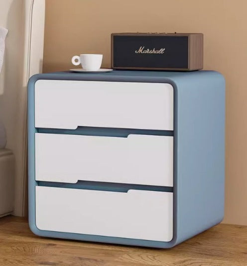 [A29] Minimalist Solid Wood Leather Bedside Table with Multi Drawer