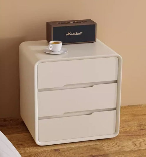 [A29] Minimalist Solid Wood Leather Bedside Table with Multi Drawer