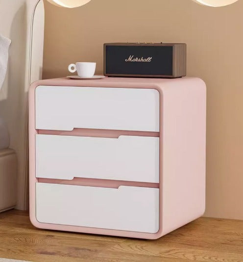 [A29] Minimalist Solid Wood Leather Bedside Table with Multi Drawer