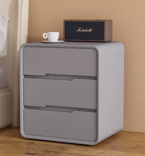 [A29] Minimalist Solid Wood Leather Bedside Table with Multi Drawer