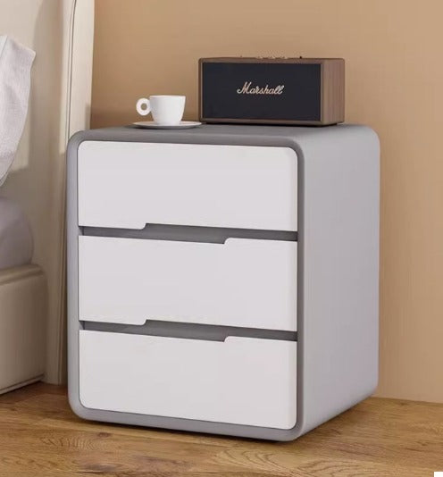 [A29] Minimalist Solid Wood Leather Bedside Table with Multi Drawer