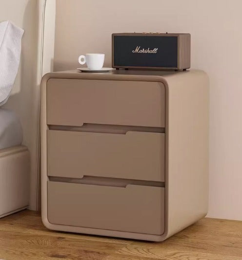 [A29] Minimalist Solid Wood Leather Bedside Table with Multi Drawer