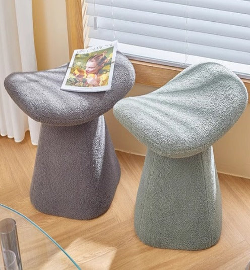 [A30] Lamb Fleece Wooden Stool Modern Style