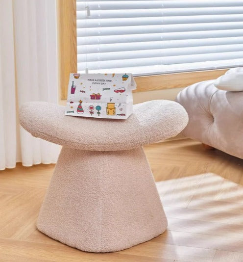 [A30] Lamb Fleece Wooden Stool Modern Style