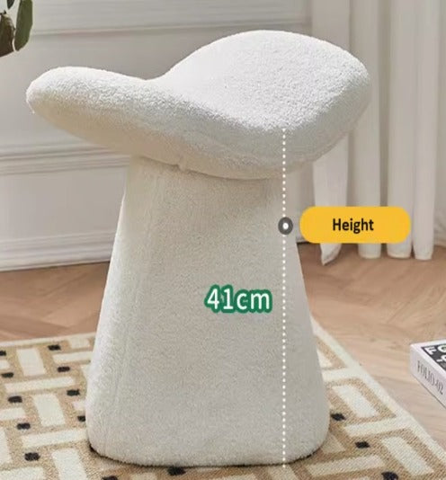 [A30] Lamb Fleece Wooden Stool Modern Style