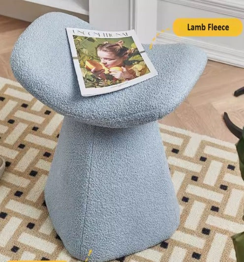 [A30] Lamb Fleece Wooden Stool Modern Style