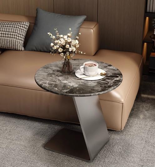 [A44] Minimalist Round Marble Side Table in Italian Style