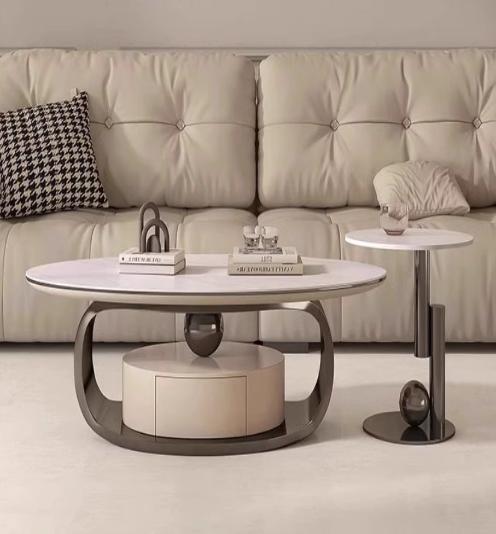 [A46] Oval-Shaped Sintered Stone Coffee Table in Italian Style