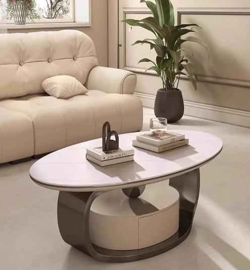 [A46] Oval-Shaped Sintered Stone Coffee Table in Italian Style