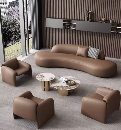 [C19] Round Curved Leather Sofa