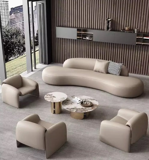 [C19] Round Curved Leather Sofa