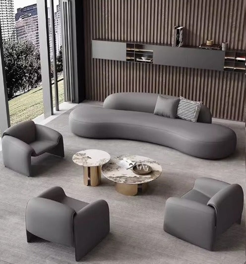 [C19] Round Curved Leather Sofa