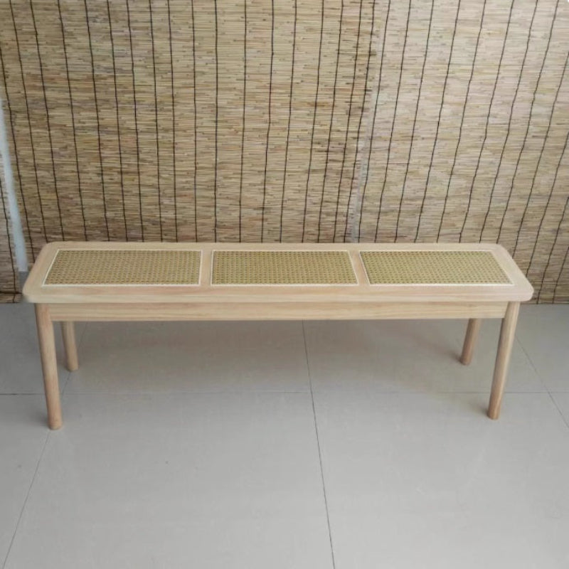 [C57] Patio Solid Wood Rattan Bench