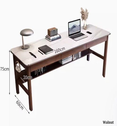 [S06] Minimalist Solid Wood Sintered Stone Slate Table with Drawers