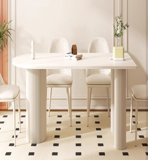 [S27] Semi-Circular Stone Island Home Dining Table & Chairs