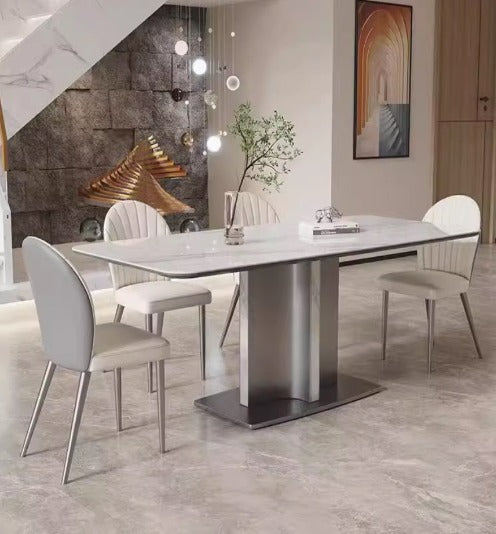 [S39] Modern Italian-Style Slate Dining Table with Chairs