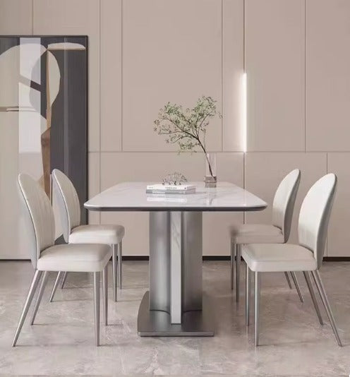 [S39] Modern Italian-Style Slate Dining Table with Chairs