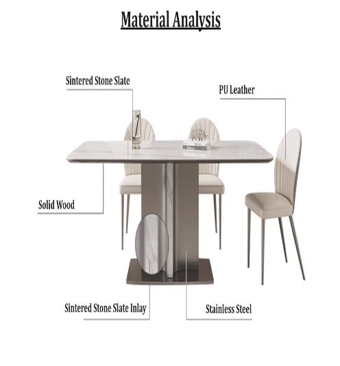 [S39] Modern Italian-Style Slate Dining Table with Chairs