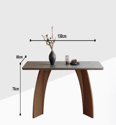 [S45] Retro-Style Solid Wood Dining Table with Sintered Stone Top