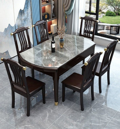 [W05] Convertible Solid Wood Dining Table with chairs