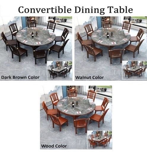 [W05] Convertible Solid Wood Dining Table with chairs