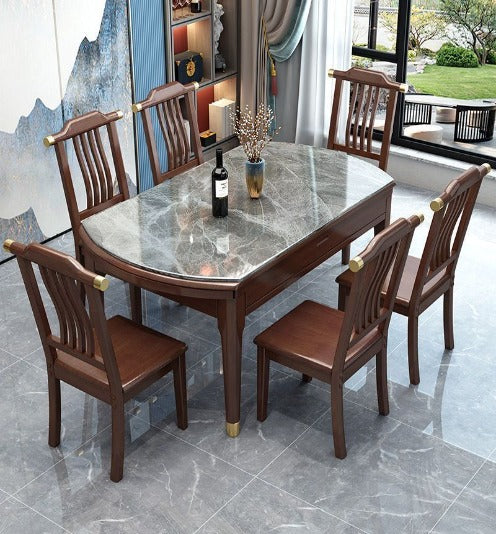 [W05] Convertible Solid Wood Dining Table with chairs