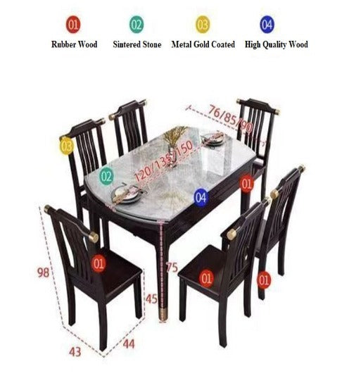 [W05] Convertible Solid Wood Dining Table with chairs