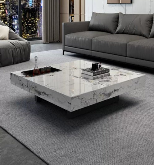 [A02] Italian Minimalist Luxury Modern Rectangular Marble Coffee Table