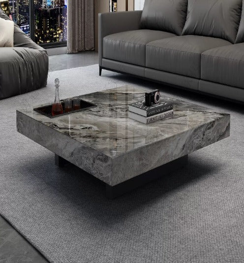 [A02] Italian Minimalist Luxury Modern Rectangular Marble Coffee Table