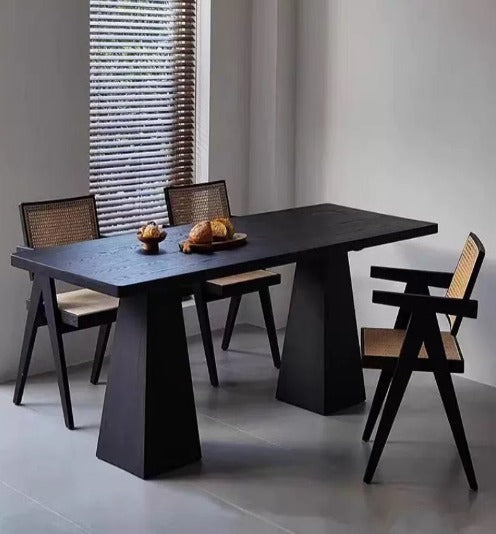 [W15] Wabi-Sabi Inspired Charcoal Black Solid Wood Dining Table