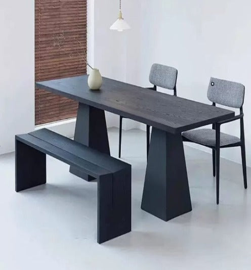 [W15] Wabi-Sabi Inspired Charcoal Black Solid Wood Dining Table