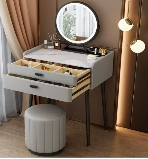 [A06] Luxurious Minimalist Stone Slab Solid Wood Dressing Table