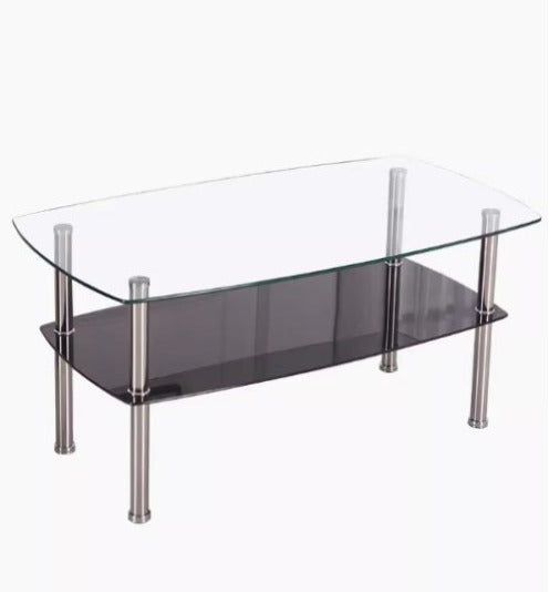 [A28] Simple Modern Rectangular Tempered Glass Coffee Table