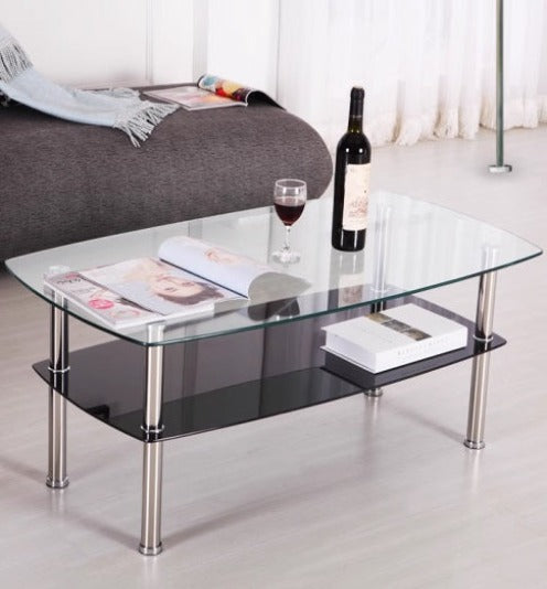 [A28] Simple Modern Rectangular Tempered Glass Coffee Table