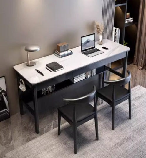 [S06] Minimalist Solid Wood Sintered Stone Slate Table with Drawers