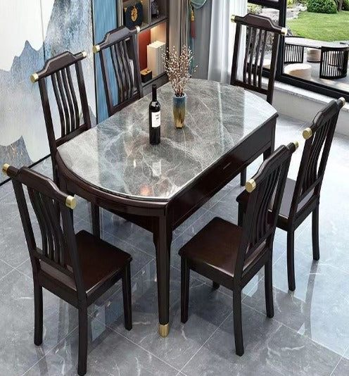 [W05] Convertible Solid Wood Dining Table with chairs