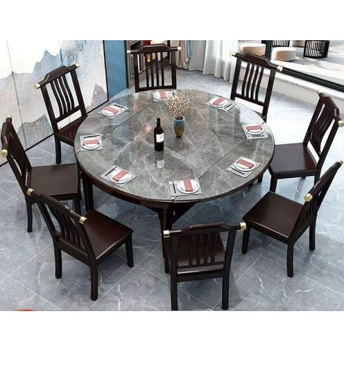 [W05] Convertible Solid Wood Dining Table with chairs